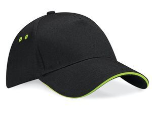 Beechfield BC15C - Ultimate Contrast 5 Panel Sandwich Peak Cap Black/ Lime Green