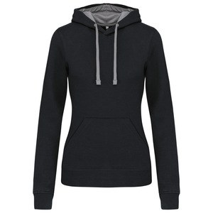 Kariban K465 - Ladies’ contrast hooded sweatshirt Black / Fine Grey
