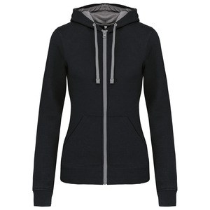 Kariban K467 - Ladies’ contrast hooded full zip sweatshirt Black / Fine Grey