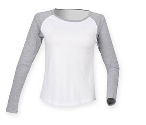 SF Women SK271 - Women's long-sleeved baseball T-shirt White / Heather Grey