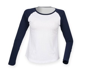 SF Women SK271 - Women's long-sleeved baseball T-shirt White/ Oxford Navy