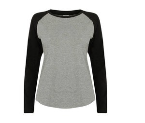 SF Women SK271 - Women's long-sleeved baseball T-shirt Heather Grey/ Black