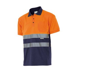 VELILLA VL173 - TWO-TONE SHORT-SLEEVED HIGH-VISIBILITY POLO SHIRT Fluo Orange / Navy