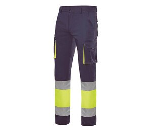 VELILLA V13002 - MULTI-POCKET STRETCH PANTS Navy/Fluo Yellow