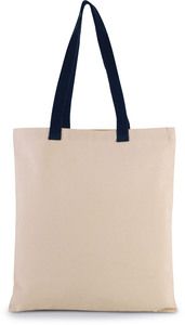 Kimood KI0277 - Flat canvas shopping bag with contrasting handles Natural/ Navy