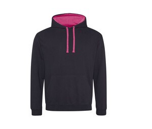 AWDIS JH003 - Contrast Hoodie Jet Black/ Hot Pink