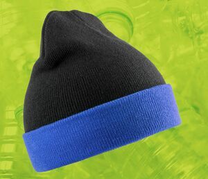 Result RC930X - Recycled acrylic beanie with contrast flap Black / Royal