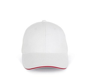 K-up KP198 - Organic cotton cap with contrast sandwich peak - 6 panels White / Hibiscus Red