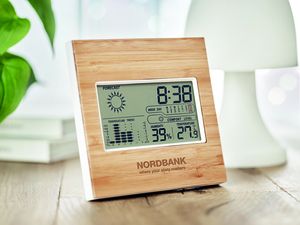 GiftRetail MO9959 - TURKU Weather station bamboo front Wood