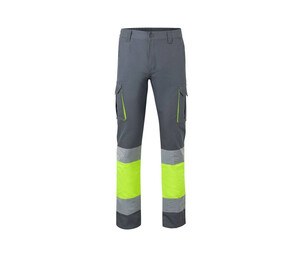 VELILLA V3030 - HIGH-VISIBILITY TWO-TONE MULTI-POCKET PANTS Grey/Fluo Yellow