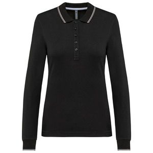 Kariban K281 - Women’s long-sleeved piqué knit polo shirt Black/ Light Grey/ White