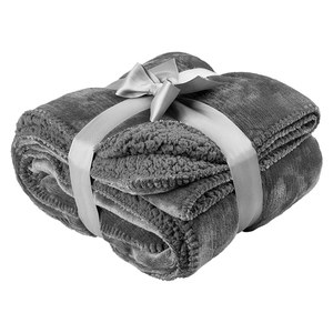 EgotierPro 36510 - Dual-Sided Velvet & Sherpa Comfort Blanket TEMPEST Grey