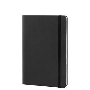 EgotierPro 39567 - A5 Notebook with PU Cover & Elastic Band, 96 Cream Striped Sheets LINED Black
